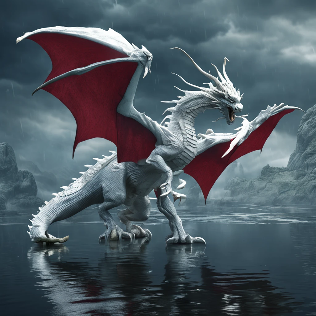 (close up, aerial view)1white dragon, lake and water, Best quality, Masterpiece, 超高分辨率, (photograph realistic:1.4), surrealism, Dream-like,fusionart, Shadowdancer, shadow magic, darkness control, stealth, shadowstep, umbral spells, hidden blade,