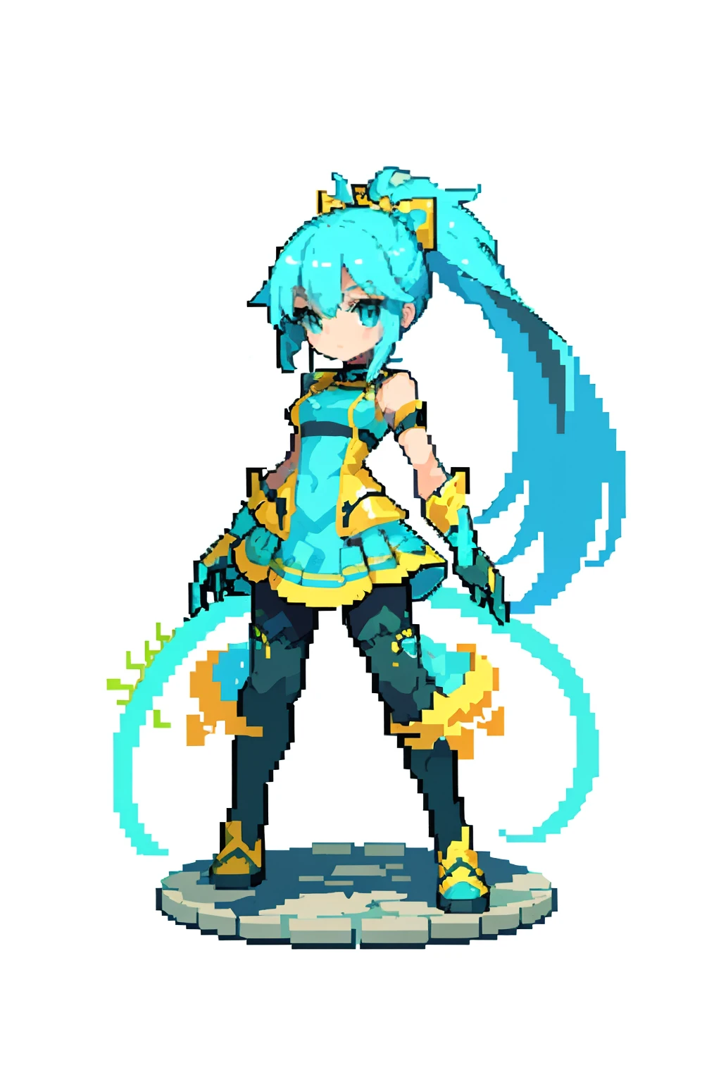 masterpiece, top quality, best quality), pixel,pixel art, 1 girl, aqua, fullbody, Cyprinid
