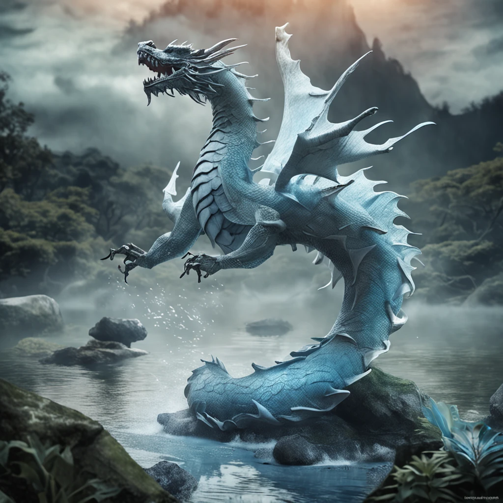 (close up, aerial view)1white dragon, lake and water, Best quality, Masterpiece, 超高分辨率, (photograph realistic:1.4), surrealism, Dream-like,fusionart, Shadowdancer, shadow magic, darkness control, stealth, shadowstep, umbral spells, hidden blade,