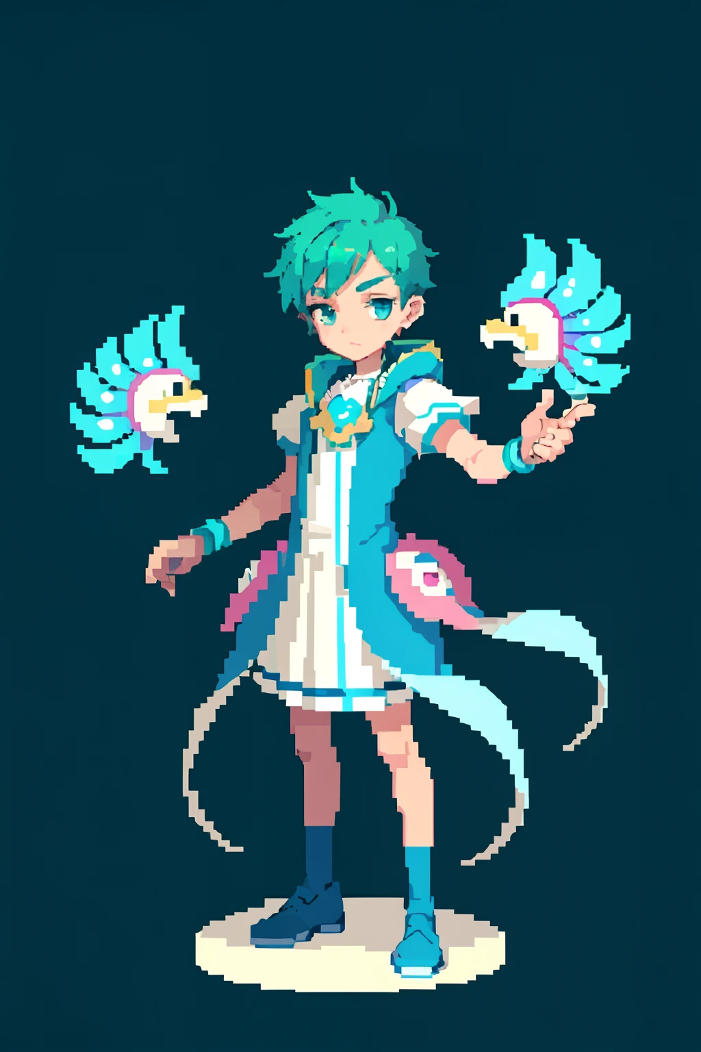 masterpiece, top quality, best quality), pixel,pixel art, 1 boy, aqua, fullbody, Cuttlefish