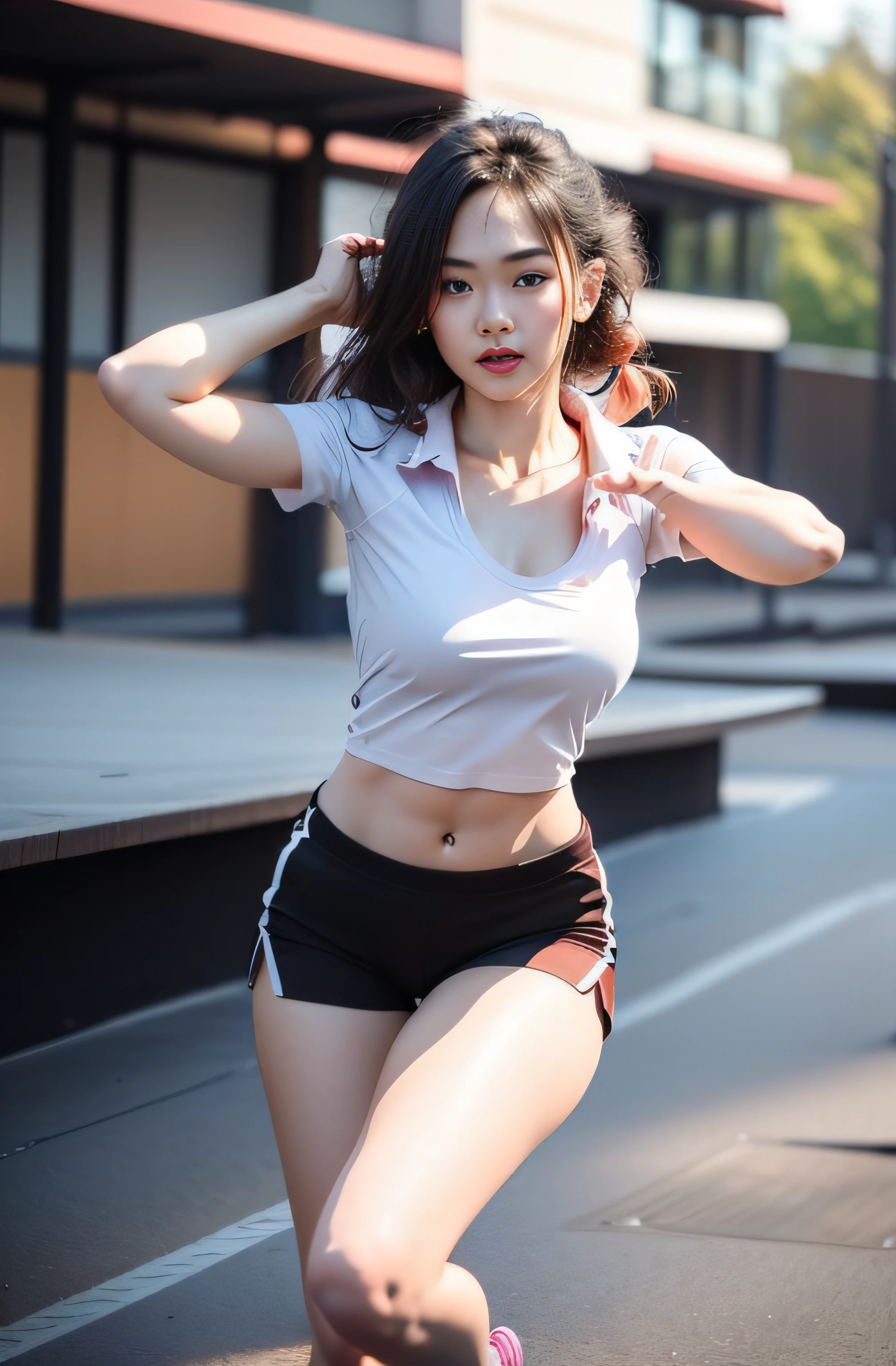 Body movement, young pretty gravure idol, Realistic young gravure idol, Young gravure idol, Young sensual gravure idol, sport bra and shirt, Young skinny gravure idol, sport bra and shorts, cute sportswear, wearing basketball jersey