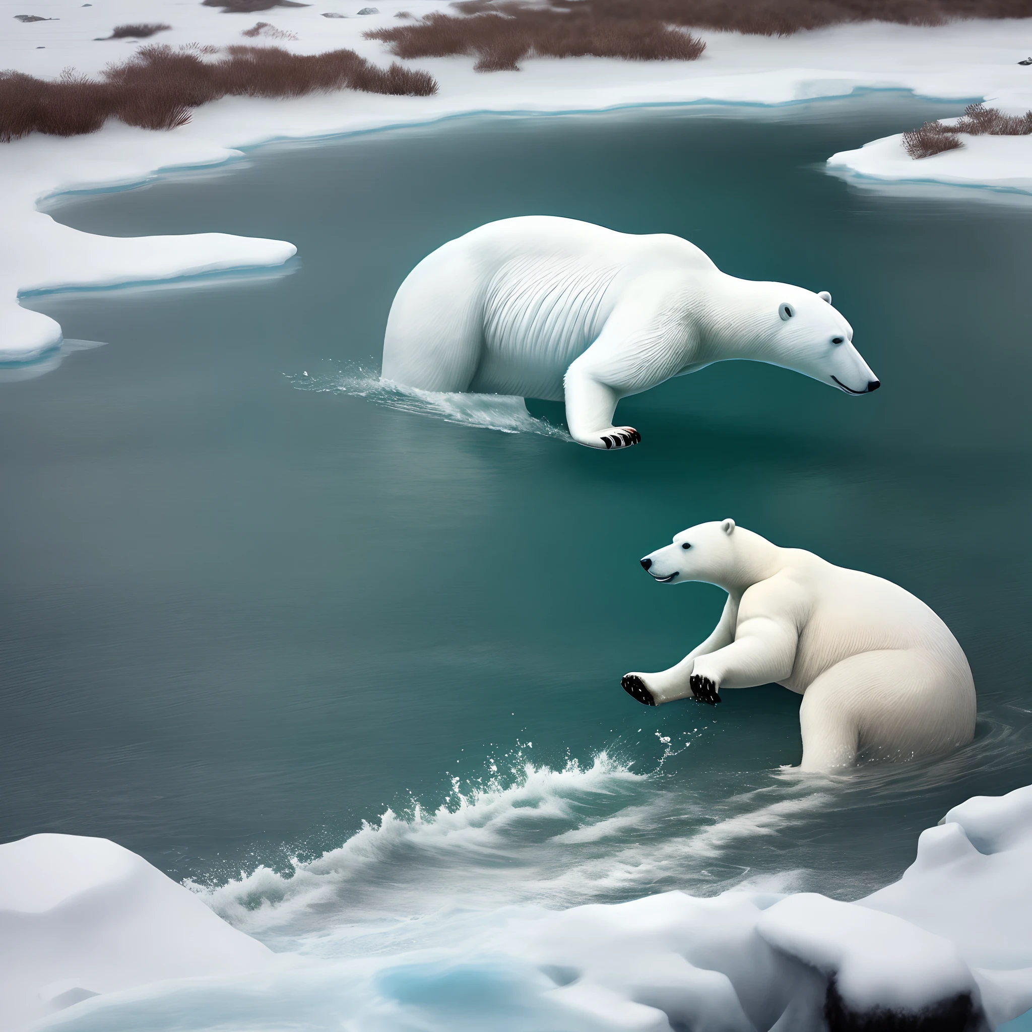 A hunting swimming polar bear