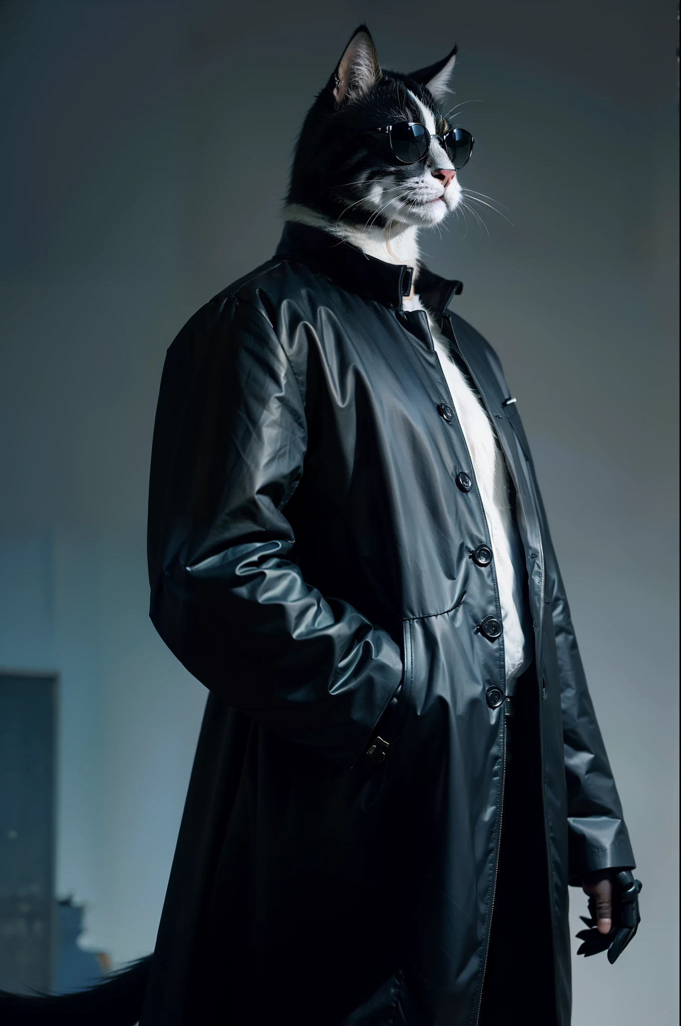 catss,Cow cat,Male cats,anthropomorphic turtle,catman,Handsome,mizore,the detail,Hair details,Cat-headed people,jaqueta de couro,Wearing sunglasses,8K,Cool background,Tail detail,full bodyesbian
