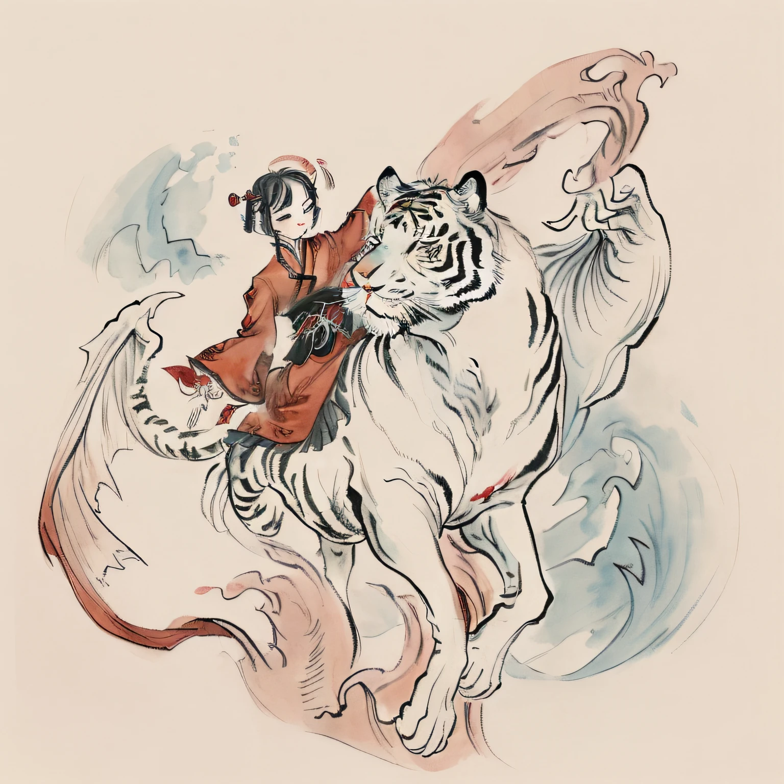 colorful painting, ((chinese colorful ink)), (((Chinese color ink painting style))), (((masterpiece))), (((best quality))),((Ultra-detailed, very precise detailed)),
(((a charming Chinese girl,1girl,solo,delicate beautiful face))), (Floating),(illustration),(Amazing),(Absurd),((sharp focus)), ((extremely detailed)), ((high saturation)), (surrounded by color ink splashes),((extremely detailed body)),((colorful))
It can be changed to another animal, such as a tiger（white tiger）,drak（chinese dragon）or something like that，But unstable，Resolution 512×512 The rendering quality is good，But pulling up sometimes has surprises
Blue is the more important color ink，If you want to experiment with style, try adding a plus
The inside of the green color can be replaced with fire or water for surprises，Of course, you can change to another one, but I haven't tried it
Some recommend adding tags:  
Clouds colorful ink cloud, 
Oriental Chinese mythological architecture，（DDIM is available）
Chinese clothing and hidden hands
(((full body but Arms in sleeves))), ((Red traditional Chinese ethnic gown))
Zombie Girl：
(((little girl, solo, Jiangshi girl, Chinese vampire, canines,1girl,delicate beautiful face, Chinese Charms on the forehead )))