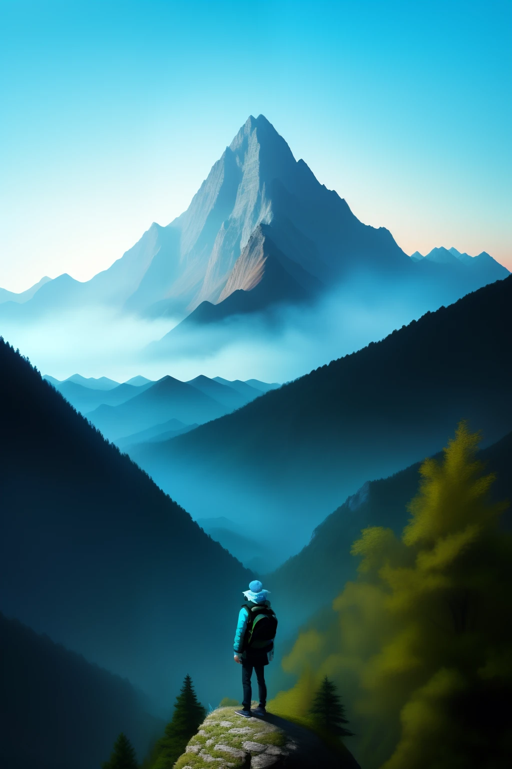Arafard standing on a rock in the middle of the forest, a picture inspired by Li Keran, pexels, Happening, Stand in front of Mt, on deep forest peak, with the mountains in the background, jinyiwei, with the mountains in the background, in front of a forest background, chinese artist, in front of an amazing forest, onthe mountain