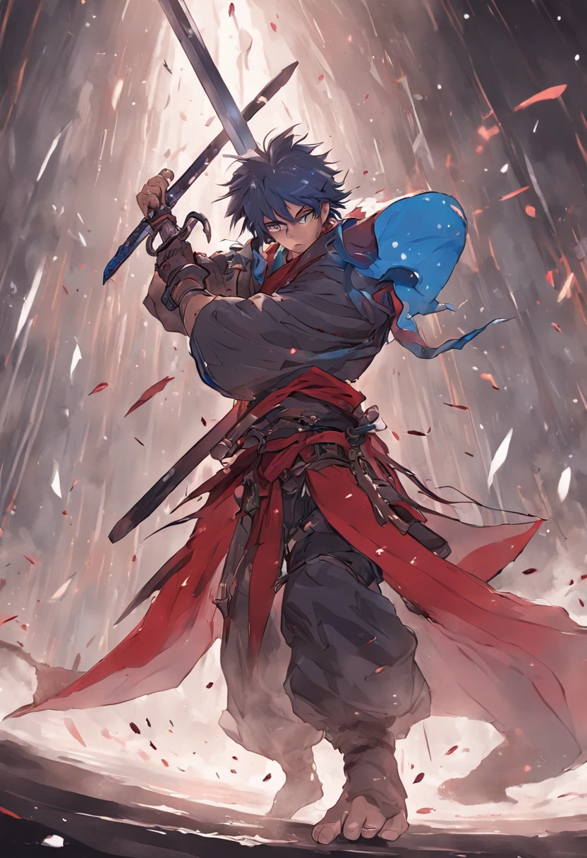 A reloaded swordsman，Extra-thick armor wraps the whole body，A giant sword with both hands on the ground，The blue spinning sword qi overflowed，，Blood，depth of fields，dynamic blur，high light，Real light，Ray traching，oc rendered，Hyper-realistic，best qualtiy，8K，Works of masters，super-fine，Detailed pubic hair，Correct ???????，sharp focus on eyes，Bokeh，Facial features are carefully depicted