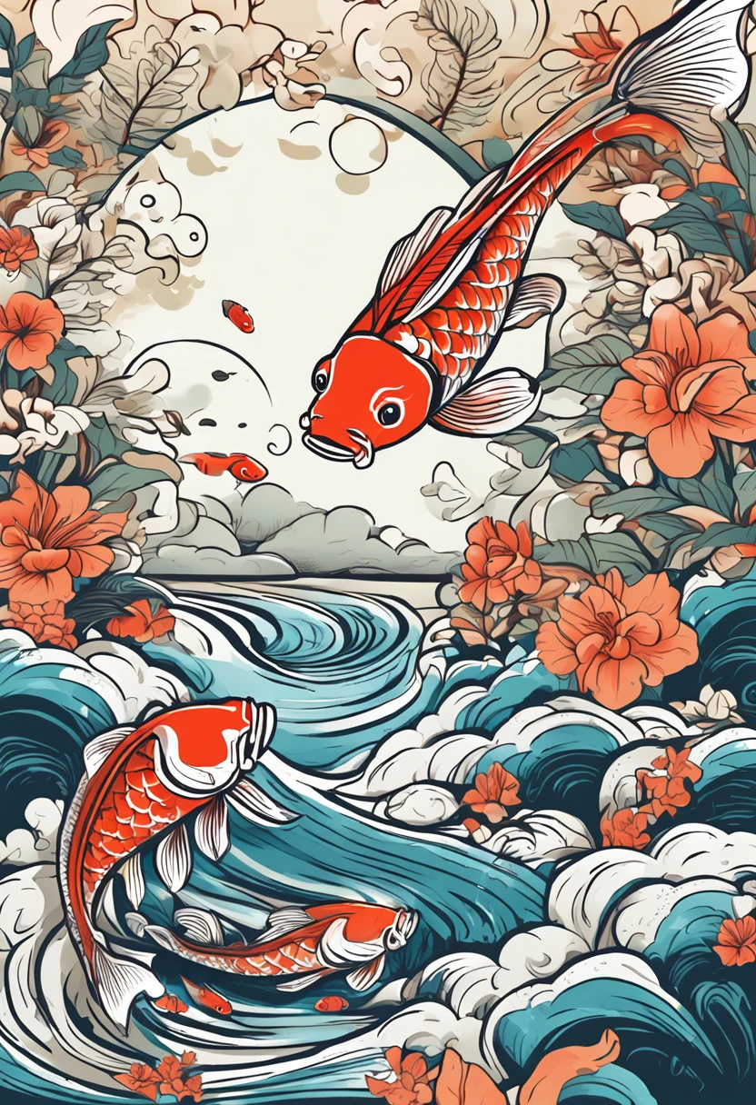 A koi fish，Vector illustration style，high detal