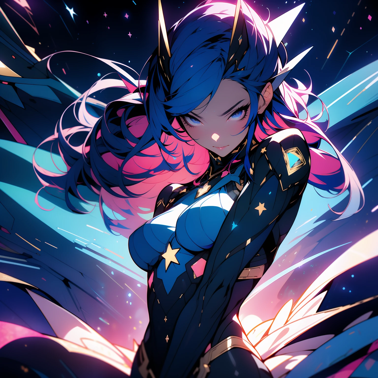 (masterpiece, best quality), 1lady, solo, masterpiece, artstation, dynamic, charming, magical, unreal engine, fantastically beautiful, illustration, dramatic lighting, rave background, neon glow, maximalist, akali
