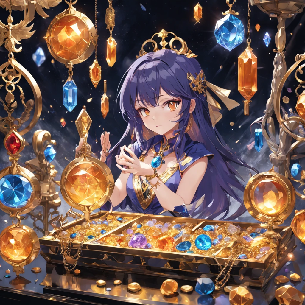 (arcane style: 1.2), (Full Focus: 2), (Everything in the display cabinet: 1.3), (coin |Magic Items | colorful gems | cherryblossom | Printed Silk Products | medal | ores | Obsidian | pearls | Emeraude | White jade | amethyst | Sapphire | Gold Products | Silver Products | Purple Gold | Magic Jewelry | Antiques | ruby | Orange Gem | blue gemstone | topaz |: 2), Magic Symbols, Magic particle effect, High-tech luxury, High Value Jewelry, High-value metals, Luxury goods, No puzzles, Detailed and complex background, glinting, reflective light, Ultra high definition, Award-winning, hight resolution, High definition textures, Contrast between light and dark, Cinematic lighting, Masterpieces, Ray tracing, Structurally correct, Super Details, hightquality, high detailing, Best Quality, 16 K