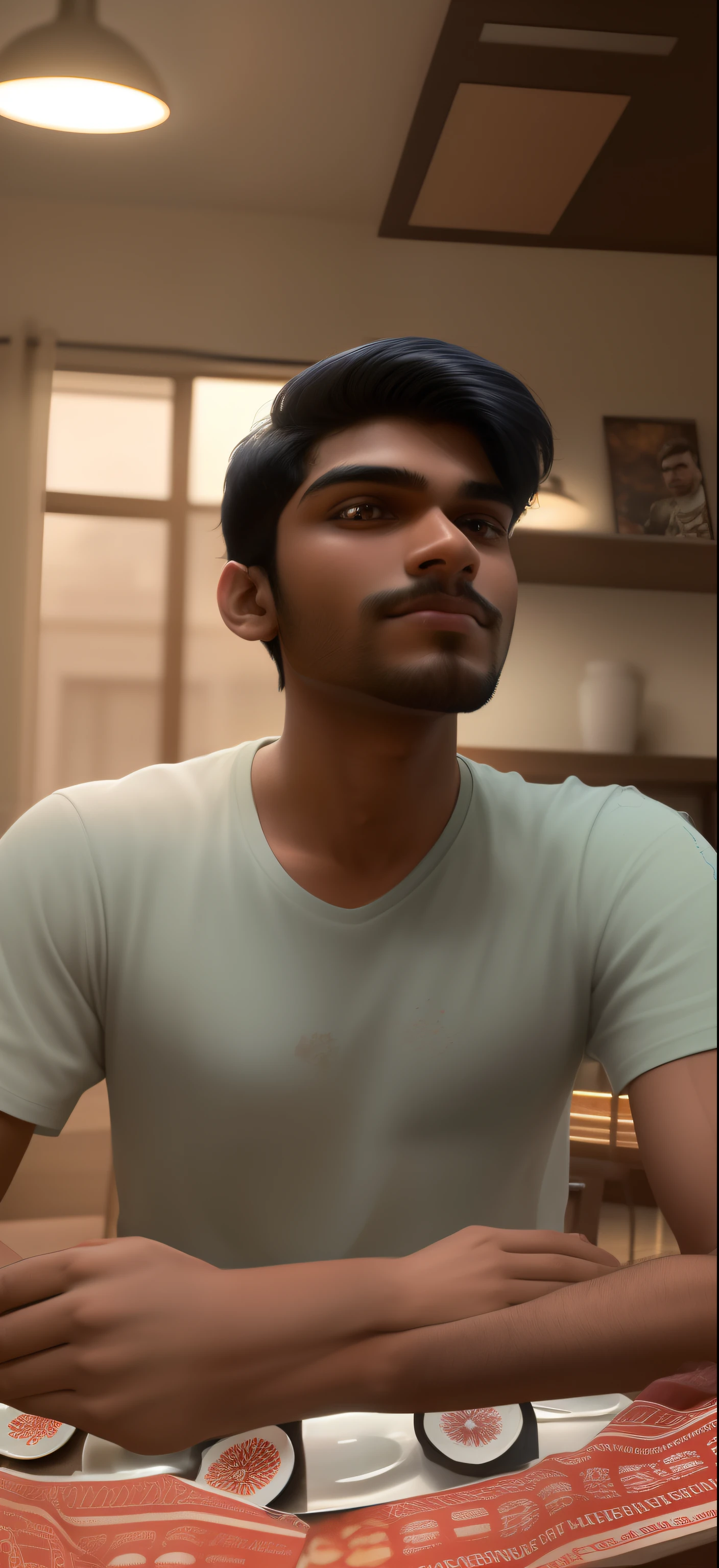Change The Background,there is a man sitting at a table with a plate of food, a picture inspired by Kailash Chandra Meher, tumblr, samikshavad, jayison devadas, with accurate face, without beard, without helmet, jayison devadas style, in tshirt, around 1 9 years old, at college, with kind face, vastayan, 8k selfie photograph