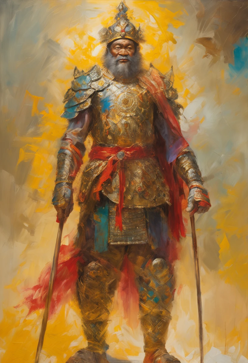 (Masterpiece, A sacred portrayal of the Monkey King:1.4), Wukong，solo, Holding a long golden stick，Wearing chain mail，Combat posture，tmasterpiece，ultraclear，UHD,extreme hight detail，The background is sky and clouds，suns，shine