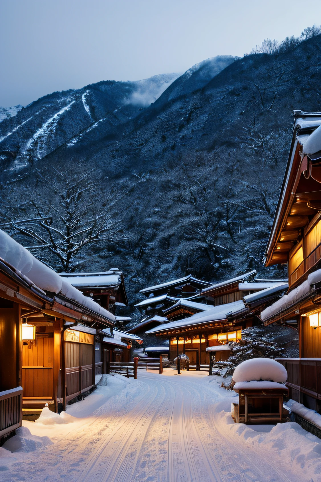 natta, snowscape,8K UHD, top-quality, Film grain,Winters,Scenery of the onsen town,Ginzan Onsen Yamagata,