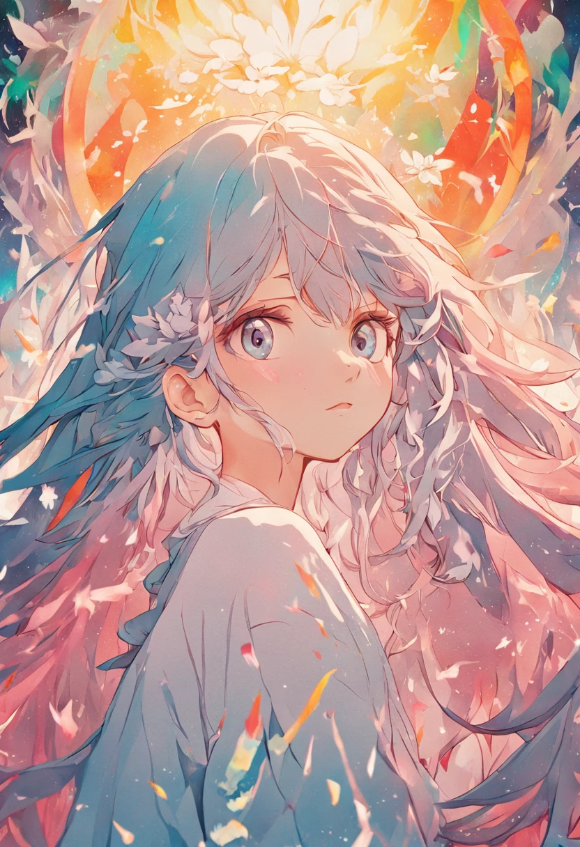 (Beauty side face,Long colored hair,close eyes,Masterpiece narcissus),rainbow colored background, (illustration:1.2,paper art:1.2, zentangle, 3D render),(Best quality, high detailed, Masterpiece, Cinematic Lighting, 4K, Chiaroscuro)