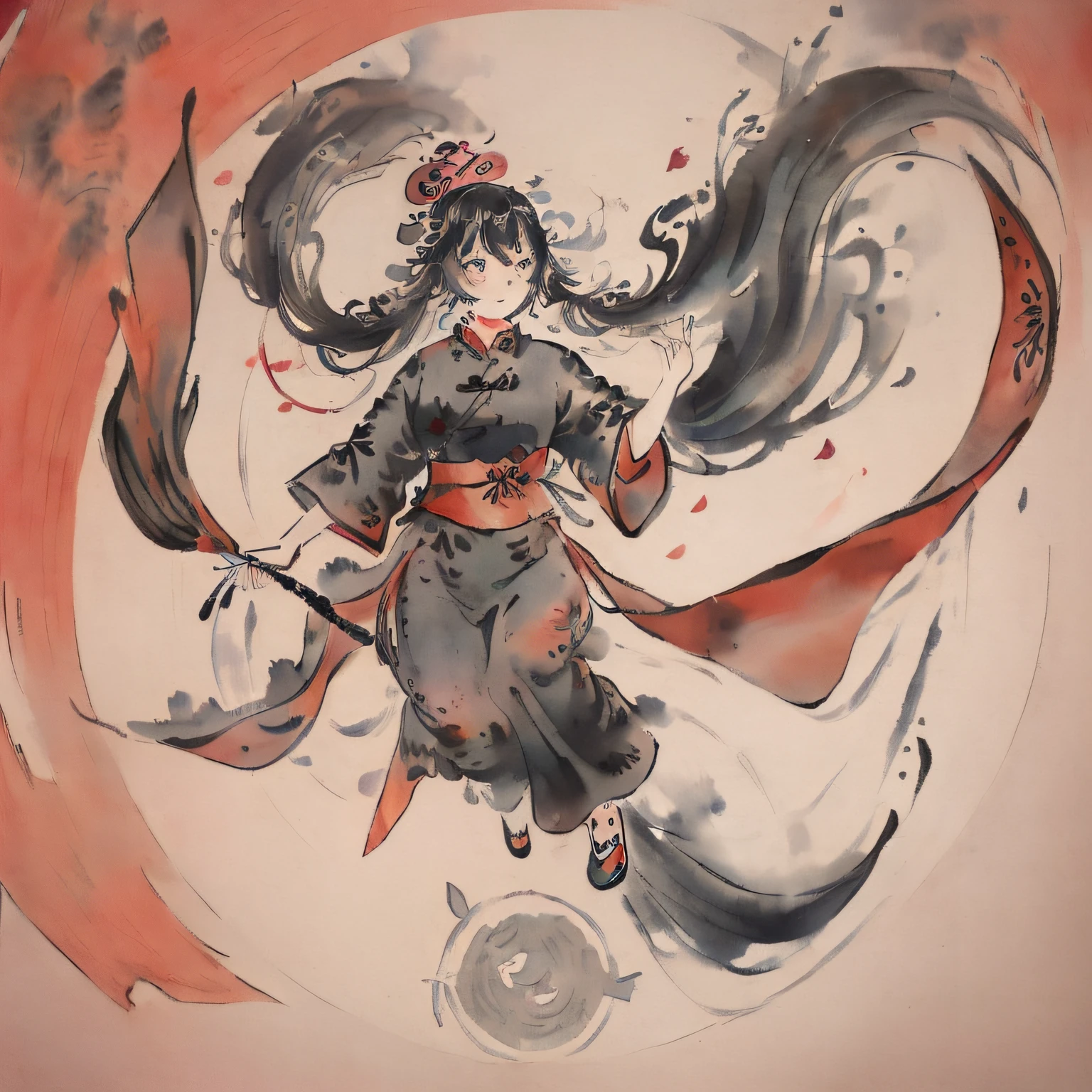 (((((full body))))), (((((best detailed girl))))), (((1girl))), ((((black hair)))), (solo), ((extremely detailed)), ((detailed face)), ((((ink painting)))), illustration, ((Chinese ink painting)), (((masterpiece))), (((best quality))), ((((Ink dyeing)))), (((Watercolor))), ((Chinese Brush Painting)), (((extremely delicate and beautiful girls)))), ultra-detailed, (((beautiful detailed eyes))), (cheongsam), (Chinese style),((red ink)), smile, ink background, long hair, beautiful detailed eyes, beautiful detailed hair, petals, (((soaked))), ((((floating hair)))) ,(((The character is in the center of the frame))),(((flowing)))