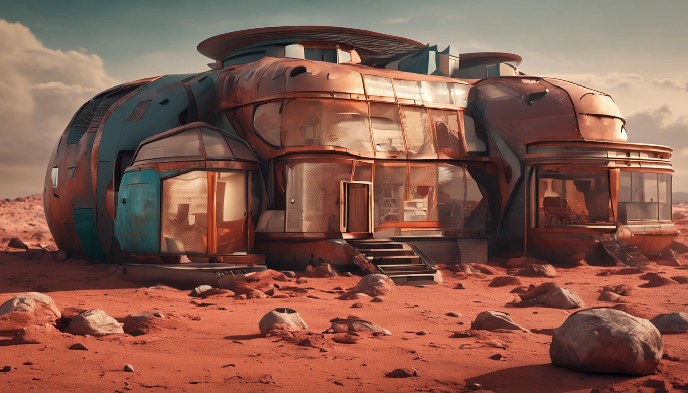There are many houses on the desolate Mars that use materials from Mars,Realism,