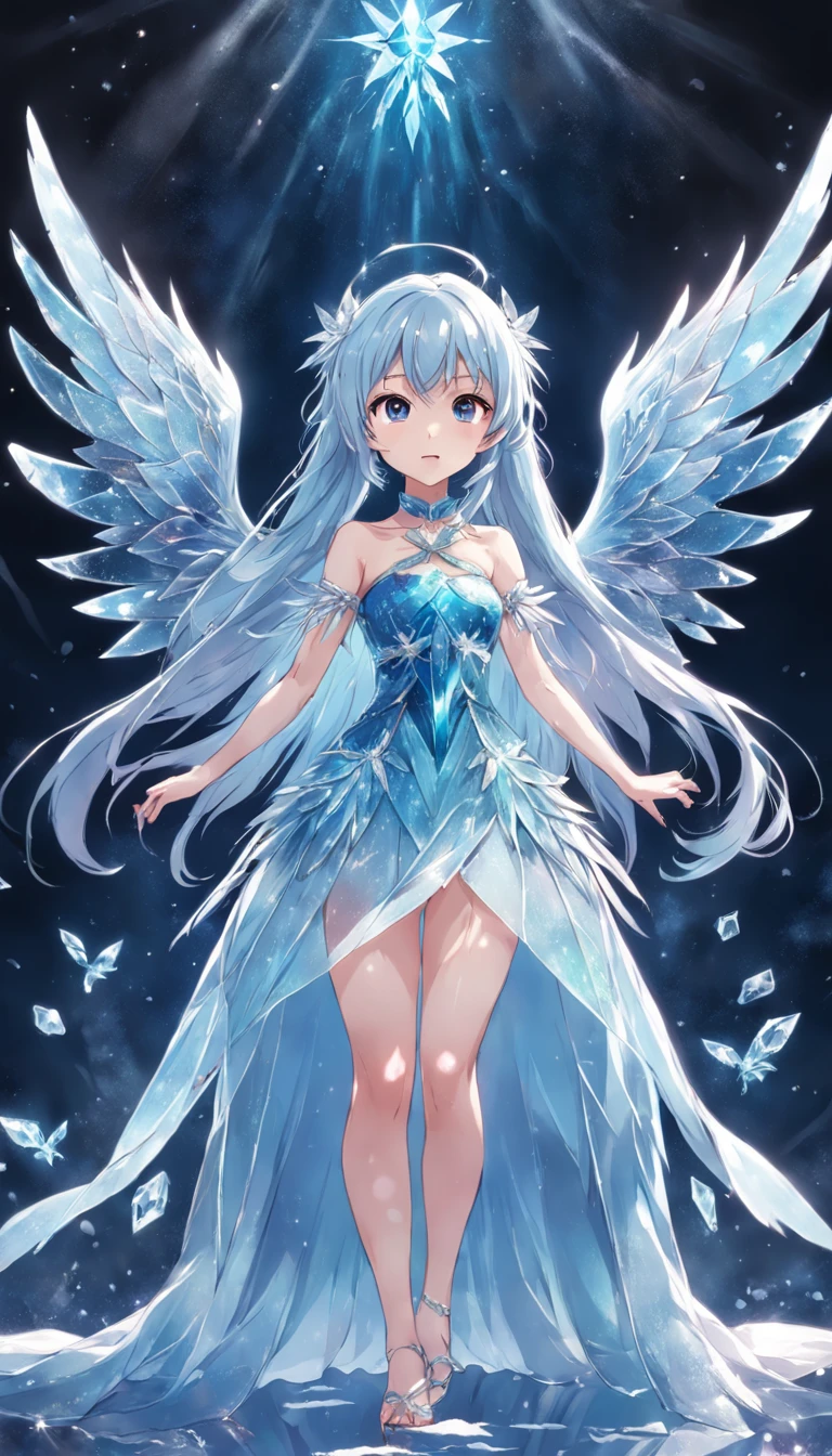 An ice sculpture, shimmering and translucent, (best quality, highres:1.2) depicting a graceful swan in flight. The sculpture is intricately carved and captures every delicate feather in exquisite detail (ultra-detailed). The swan's wings are extended wide, as if caught in a moment of elegant motion. The color palette of the sculpture (vivid colors) shifts from icy blues to pale whites, reflecting the coolness of its frozen medium. The sculpture is positioned in a dimly lit room, with soft spotlight illuminating its form (studio lighting). The play of light and shadow creates a sense of depth and texture, enhancing the illusion of movement. The icy sculpture draws the viewer into a frozen moment of beauty, evoking a sense of wonder and awe.