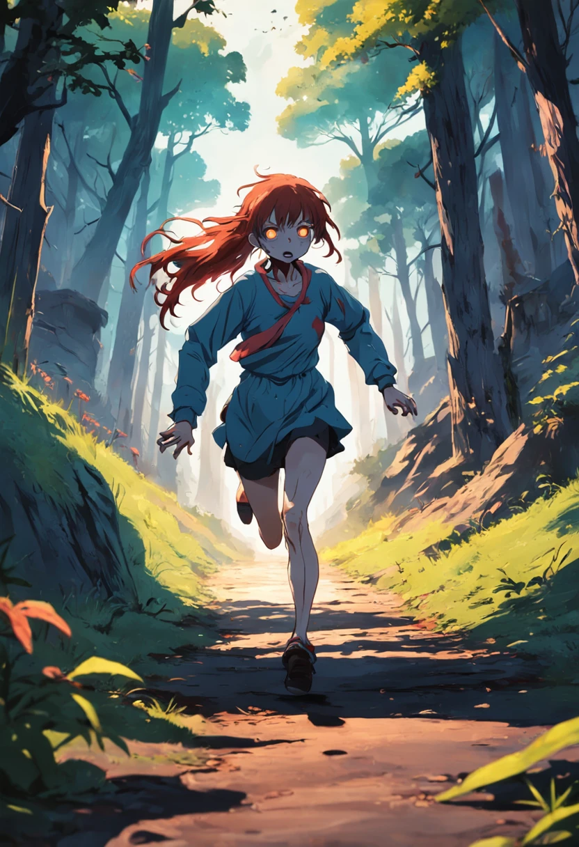 A zombie running after people in the wilderness
