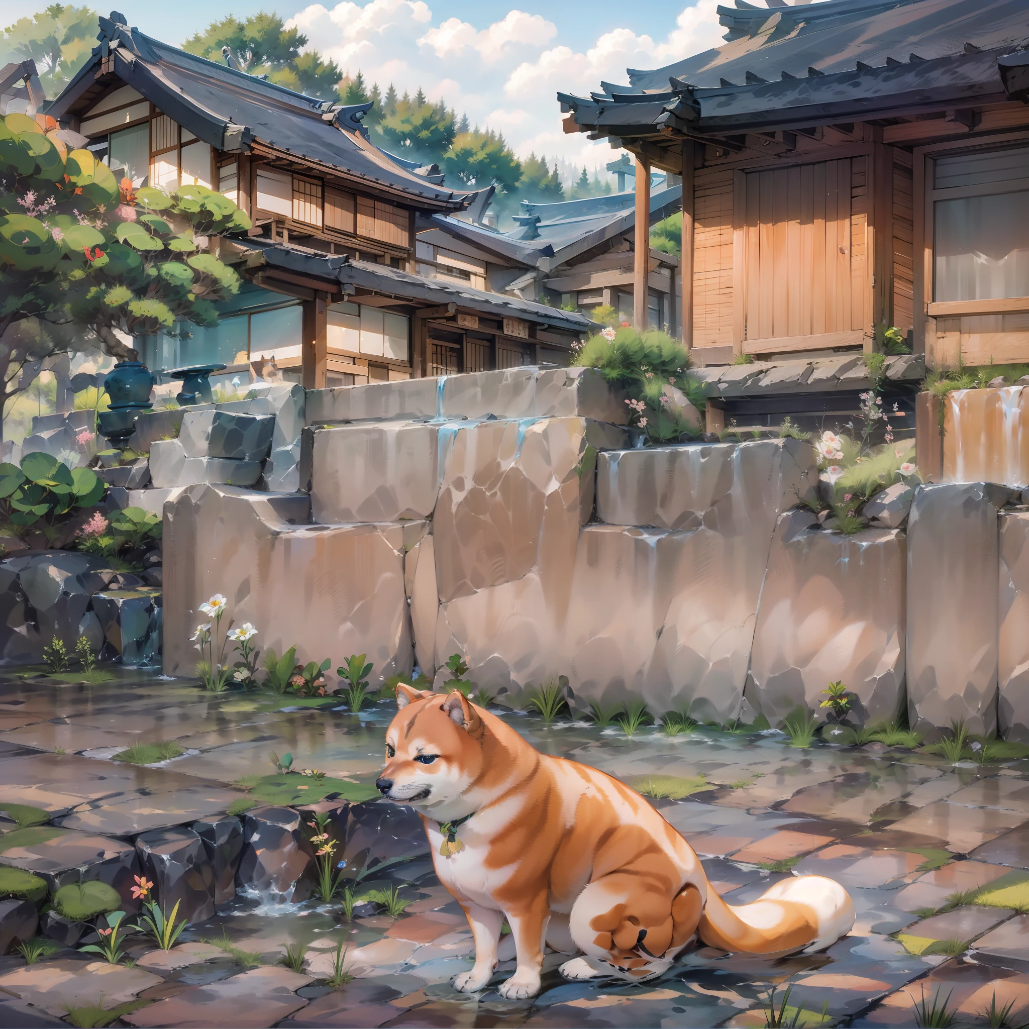 Cats with missing stretches:1.8,Relaxing Shiba Inu:1.8,Shiba dog:1.8,Scenery of the old Japan,Japanese houses:1.8,rice paddy:1.8,Japan countryside:1.8,Plowing the field:1.8,dutch angle shot,ground-level shot,low angle,full body shot,medium shot,Countryside,landscape in Japan:1.8,Landscape painting,no humans:1.8,4K, (Raw photo: 1.2), (Realism: 1.4), (masutepiece: 1.3), (exquisite detailing: 1.2), Delicate and beautiful details, (Eye Detail), (Facial Detailed), (Highest Quality) :1.4), (Hyper-Resolution: 1.2), cinematric light, (very detailed illustration), (Best Quality, Super Resolution, depth of fields, Wide light, natural shadows