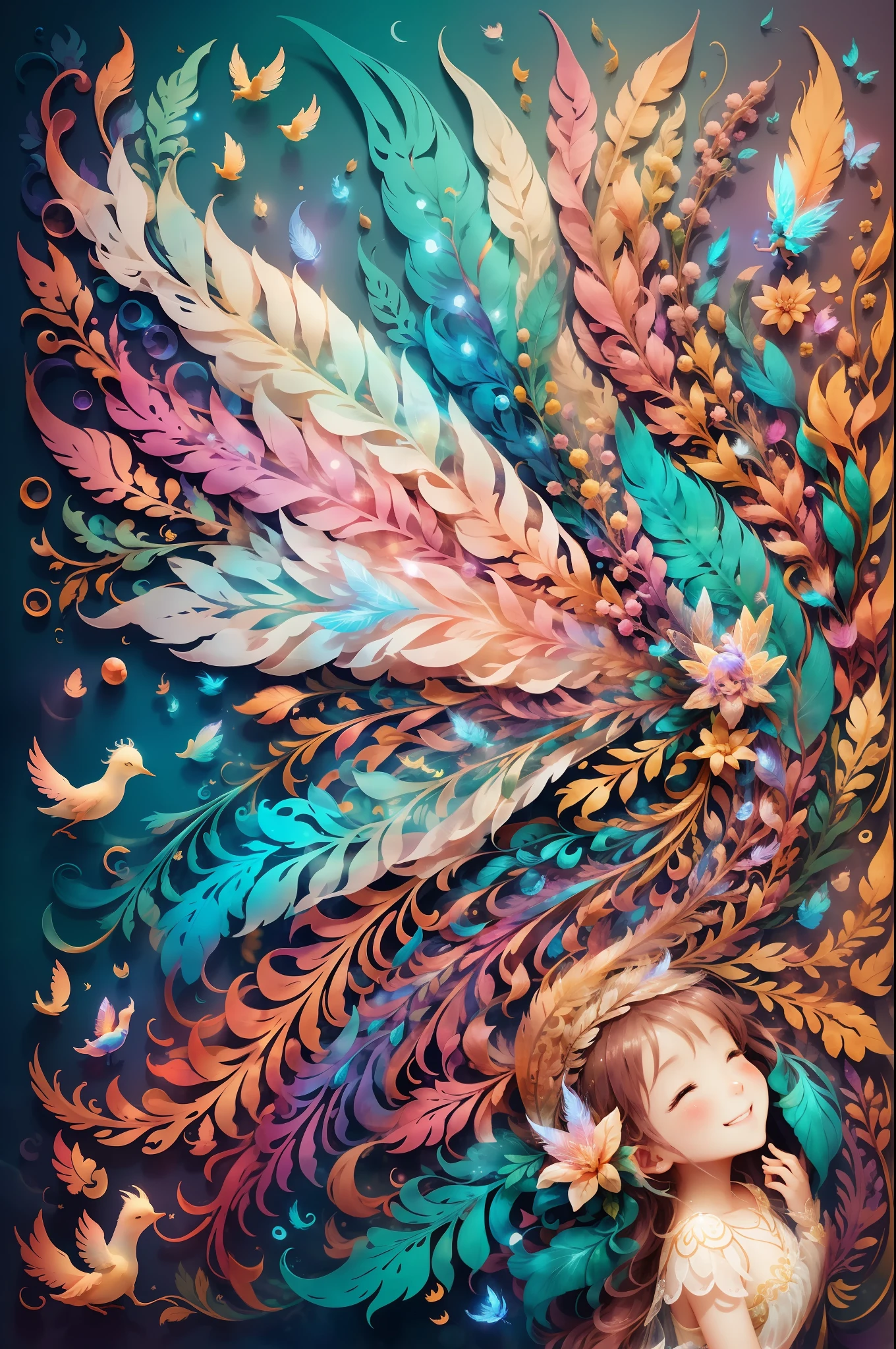 Into a fantastic world、Mystical fairy、Play with a smile、Transparent feathers、beatiful backgrounds、Bright background、Shining Fairy