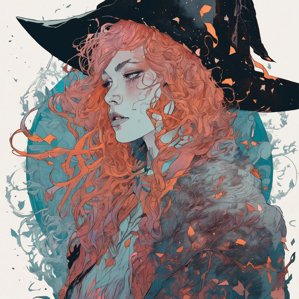 witch| standing alone on hill| centered| detailed gorgeous face| anime style| key visual| intricate detail| highly detailed| breathtaking| vibrant| panoramic| cinematic| Carne Griffiths| Conrad Roset|