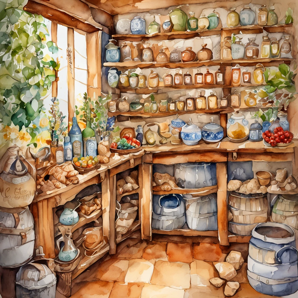 beautiful ginger women in detailed dress at cozy detailed potions shop, air above hair, IPA award wining, masterpiece, made with professional high quality camera, intense contrast, (detailed painting matrix:1.5), perfect colors, perfect setup,