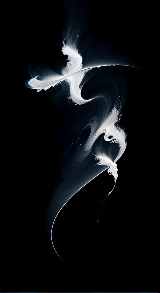 There is a black-and-white photo of a bird flying in the air, Inspired by Hans Hartung, swirly smoke, liquid smoke twisting, the nonlinear. Digital painting, Stylized liquid smoke distortion, smooth. Digital painting, Plume made of fractals, abstract white fluid, ghostly form, #1 digital paintting of all time