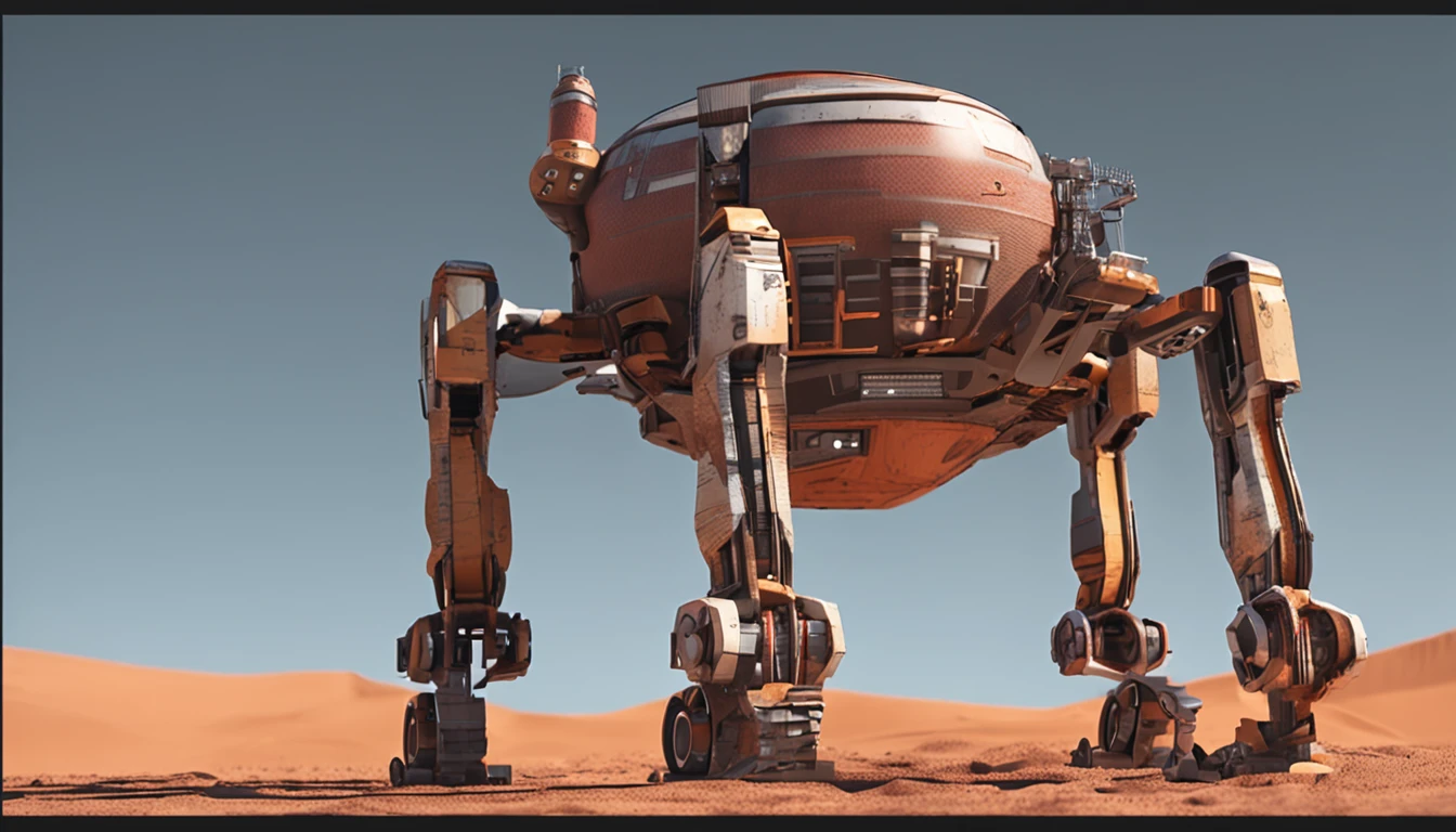 There are many houses on the desolate Mars that use materials from Mars,Realism,Construction printing cart with robotic arm
