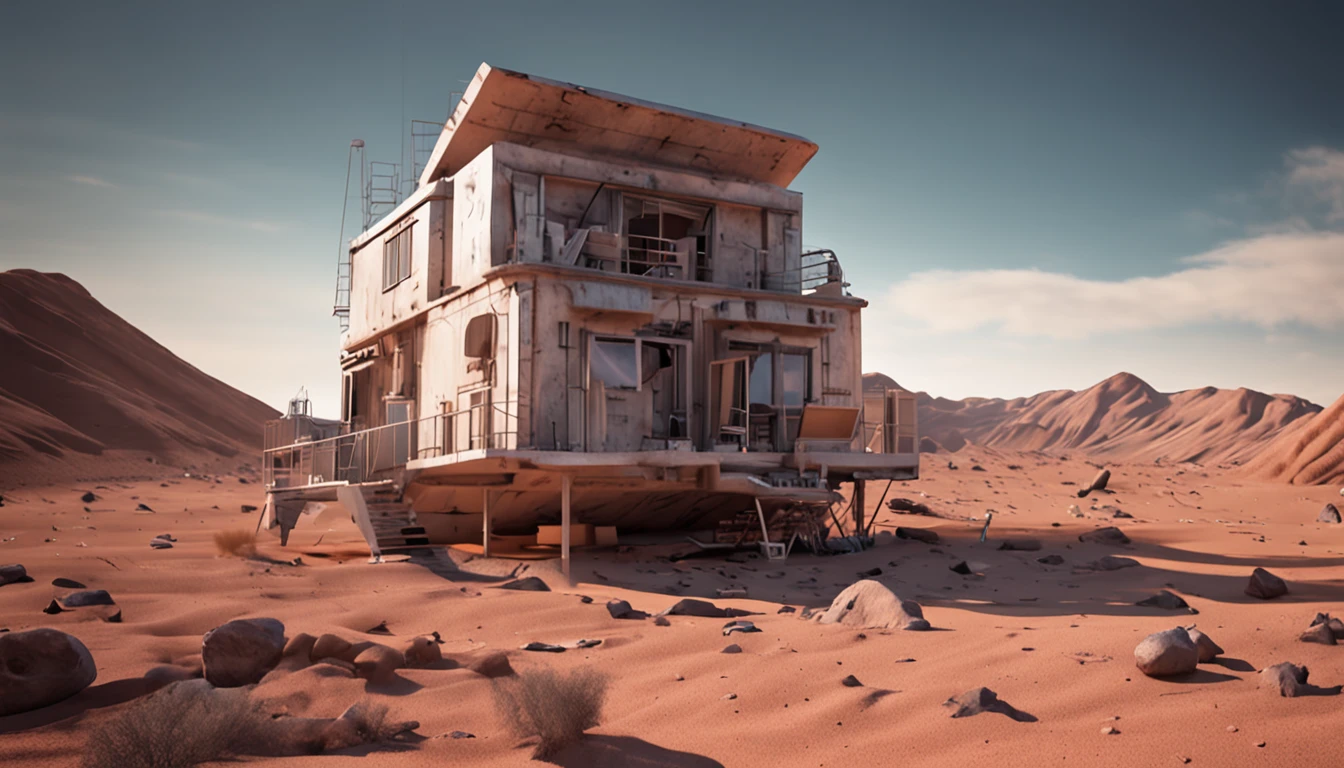 There are many houses on the inhospitable Mars that use materials from Mars,Realism,Construction printing with robotic arm,Blu-ray quality