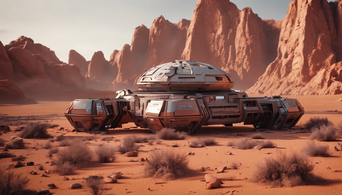 There are many houses on the inhospitable Mars that use materials from Mars，Realism，Construction printing with robotic arm，Blu-ray quality
