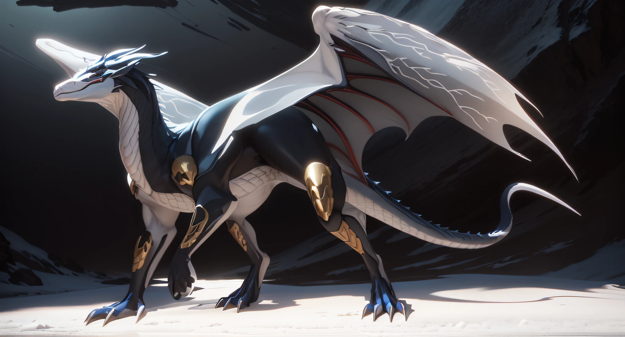 drak,Anthropomorphic dragons,blue color eyes,Silver body,Black body,Full body set,latex,Full body latex,Stand on the snow,White snow,Behind is the mountain,Monte Everest,sunny clear sky,In the daytime,Digital photography, High contrast, directional and harsh lighting, magical, intense and tense atmosphere, photography with 50mm lens, Shallow depth of field, maximum focus, hdr, Textured, Symmetrical face, surface details, highly intricate detail, High definition, Unreal Engine 5, rendering by octane, surreal photo manipulation, Ultra photo realsisim