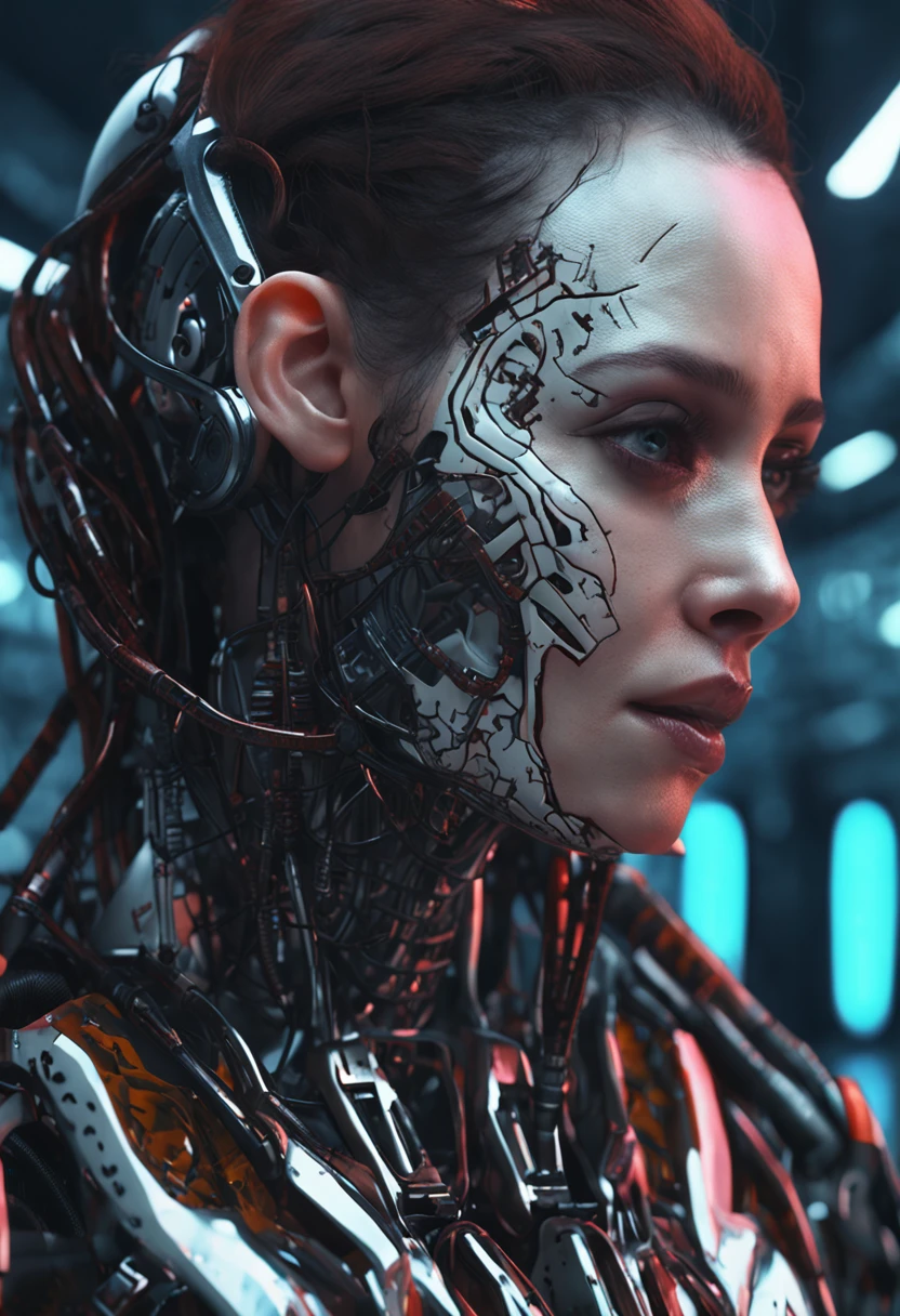 A bad woman in a futuristic suit,With ((skeleton head)), ((decompose)), scybernetic, Cyberpunk art of a, computer art, Detailed eyes, (Highly detailed skin:1.2), (Realistic lighting:1.1), (Realistic shadows:1.1), ((Best quality)), (Detailed), 8K UHD