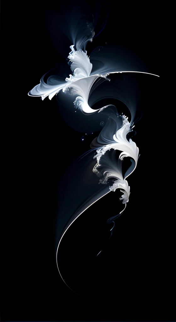 There is a black-and-white photo of a bird flying in the air, Inspired by Hans Hartung, swirly smoke, liquid smoke twisting, the nonlinear. Digital painting, Stylized liquid fume distortion, smooth. Digital painting, Plume made of fractals, abstract white fluid, ghostly form, #1 digital paintting of all time