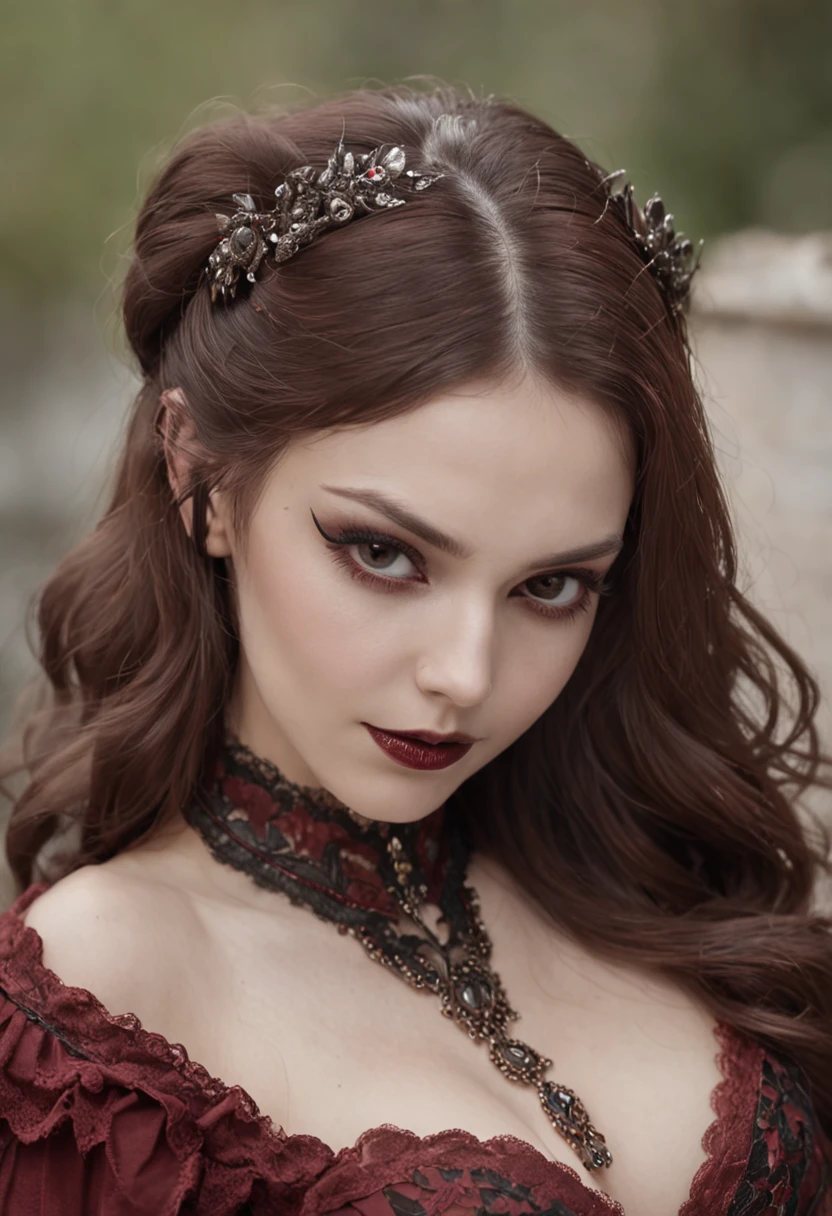 ((tmasterpiece、necesitar、ultra delicado、A high resolution)), solo, una chica de belleza,Vampiros,Trajes nobles, ojos brillantes,pupilas rojas, ojos perfectos, 21yo, Tema de oro blanco y negro,Tema de sangre