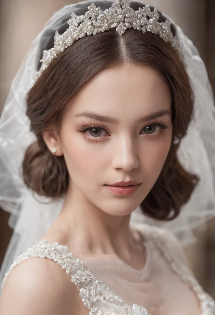 1girll,Wearing a white wedding dress,Standing in the middle of the hall of Hongda,(best qualtiy),(tmasterpiece:1.1),full bodyesbian,looking_at_viewer,dynamic angle,Perfect lighting for details,Stunning details,Perfect physical fabric,Shocking scene