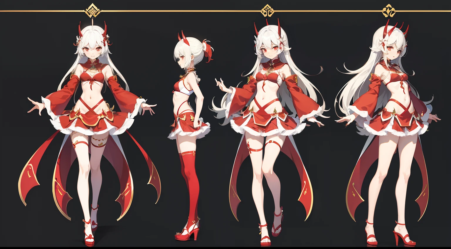 tmasterpiece,Need,1 Red Witch,A high resolution,hoang lap,Fang,tiny horns,Collar,锁链,Red all over,(ultradetailed:1.1025),(illustratio:1.1025),(infography:1.1025),Patent drawings,Physical measurement,(All bikini requirements:1.1025),papelaria, (独奏:1.1025),standing on your feet,Have a cohesive background,5 fingers in the hand,character sheets,black, White, Red tones