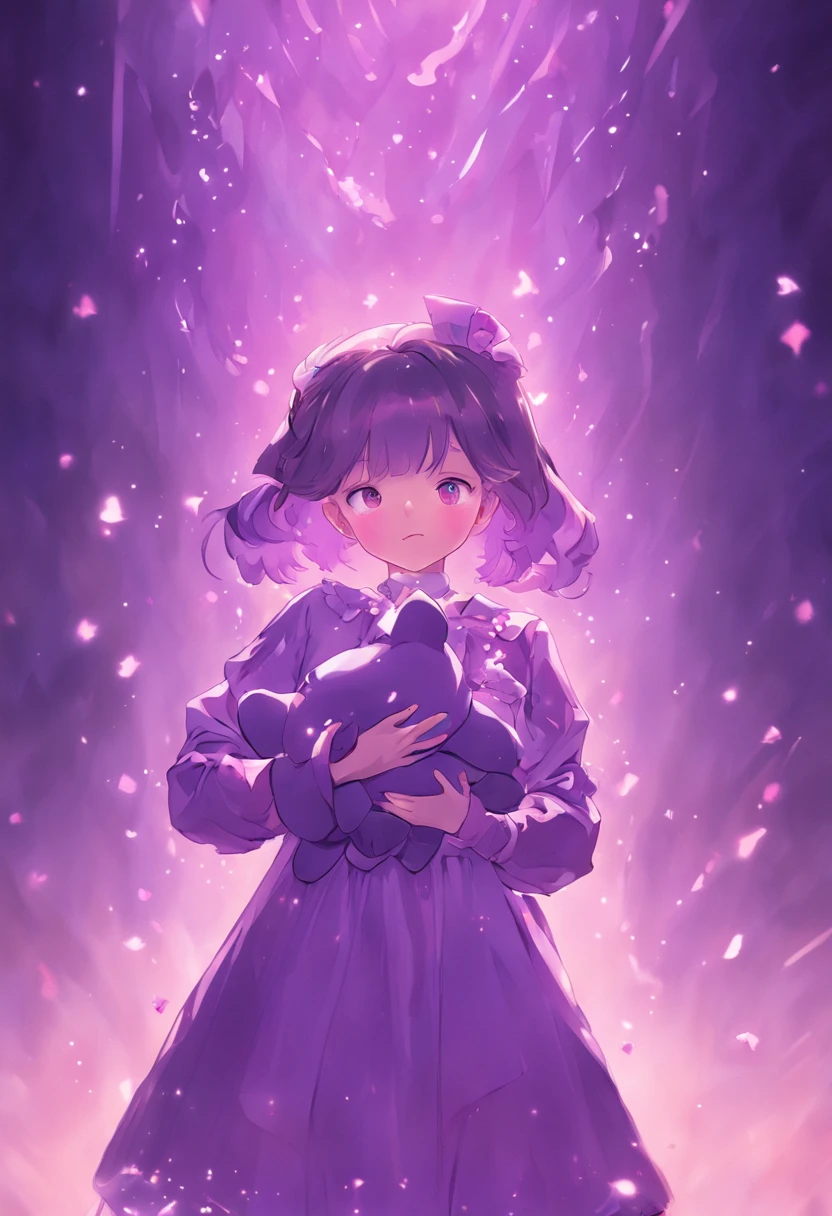 In purple,ta style clothing,teenrl,Holding the bear cub,Cute and cute,KIDS ILLUSTRATION,Glow effects,Dingdall effect,depth of fields,high light,Real light,Ray traching,oc rendered,Hyper-realistic,best qualtiy,8K,Works of masters,super-fine,Detailed pubic hair,Correct anatomy,sharp focus on eyes,Bokeh,Facial features are carefully depicted