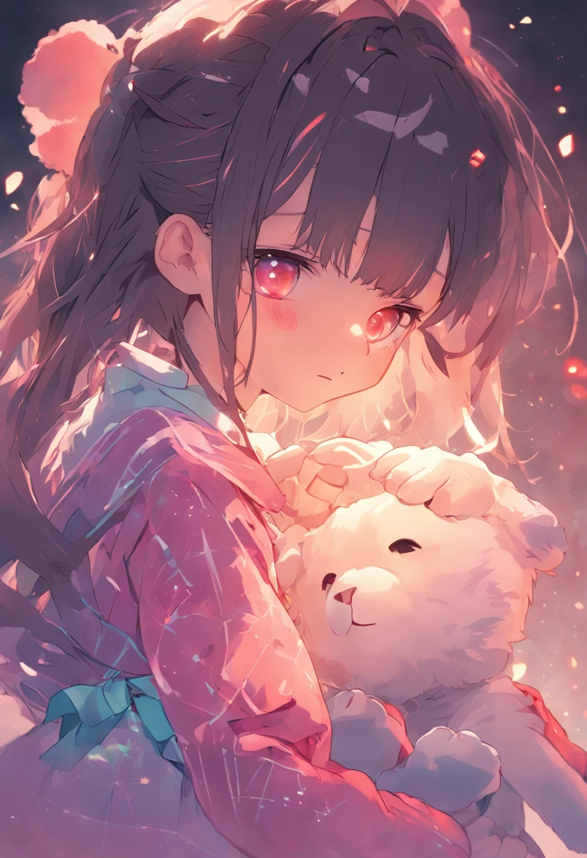 Colorful，Lolita style clothing，teens girl，Holding the bear cub，Cute and cute，KIDS ILLUSTRATION，Glow effects，Dingdall effect，depth of fields，high light，Real light，Ray traching，oc rendered，Hyper-realistic，best qualtiy，8K，Works of masters，super-fine，Detailed pubic hair，Correct ???????，sharp focus on eyes，Bokeh，Facial features are carefully depicted