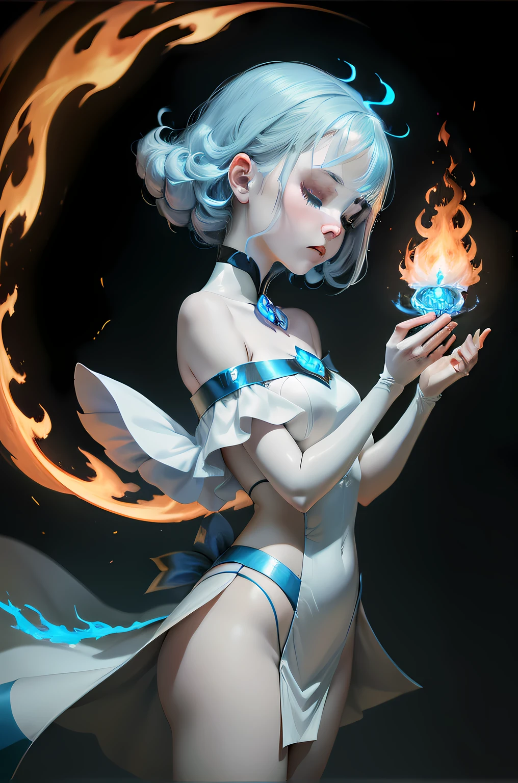 Anime - Style image of a blue-haired woman holding a glowing ball, Fanart Meilleure ArtStation, Artgerm and Atey Ghailan, Extremely detailed Artgerm, Artgerm on ArtStation Pixiv, Guweiz on ArtStation Pixiv, Deviantart ArtStation CGSCOSIETY, 2. 5 D CGI anime fantasy artwork