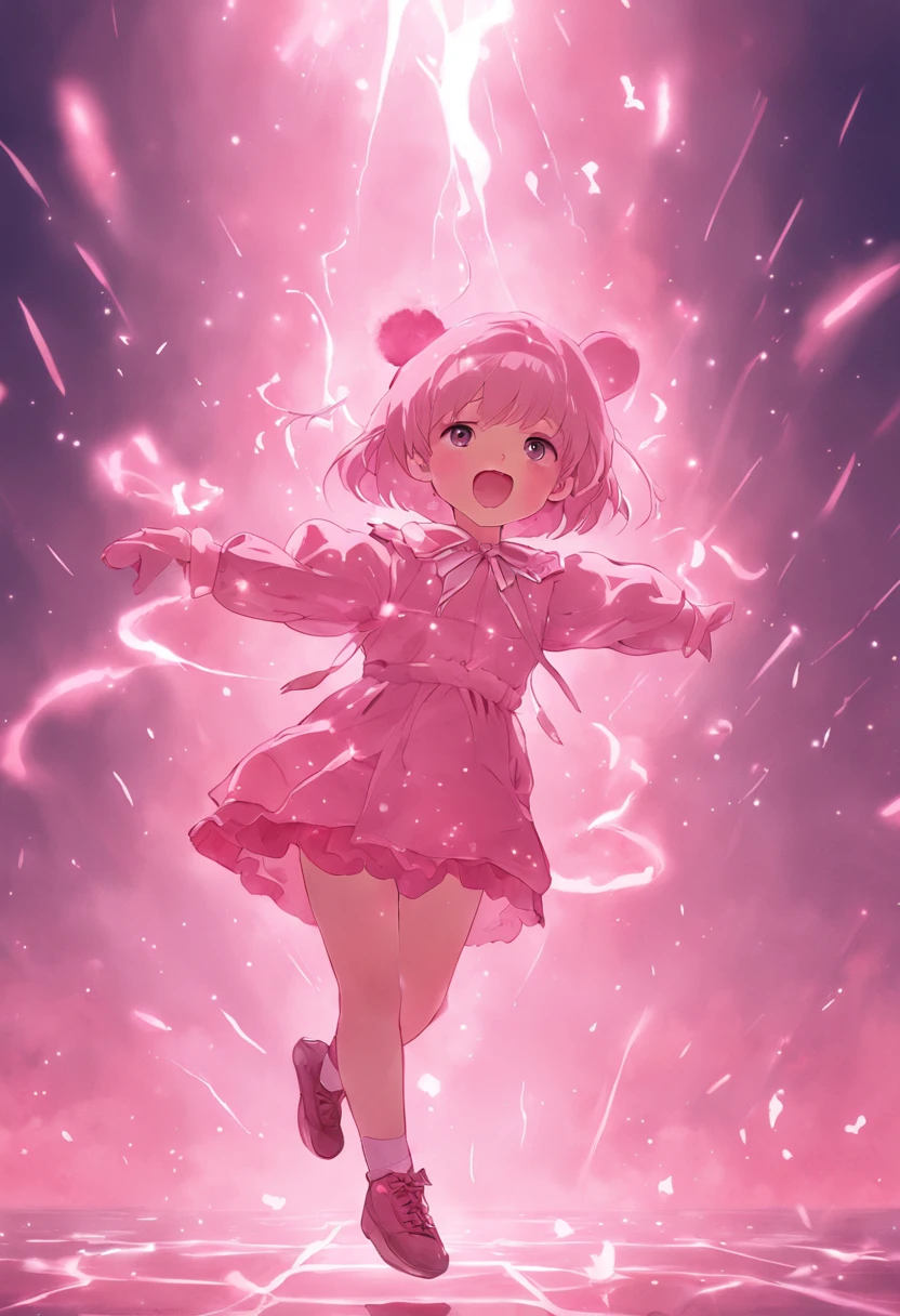 In pink,Lolita style clothing,teens girl,Holding the bear cub,Clumsy jumping,Cute and cute,KIDS ILLUSTRATION,Glow effects,Dingdall effect,depth of fields,high light,Real light,Ray traching,oc rendered,Hyper-realistic,best qualtiy,8K,Works of masters,super-fine,Detailed pubic hair,Correct anatomy,sharp focus on eyes,Bokeh,Facial features are carefully depicted