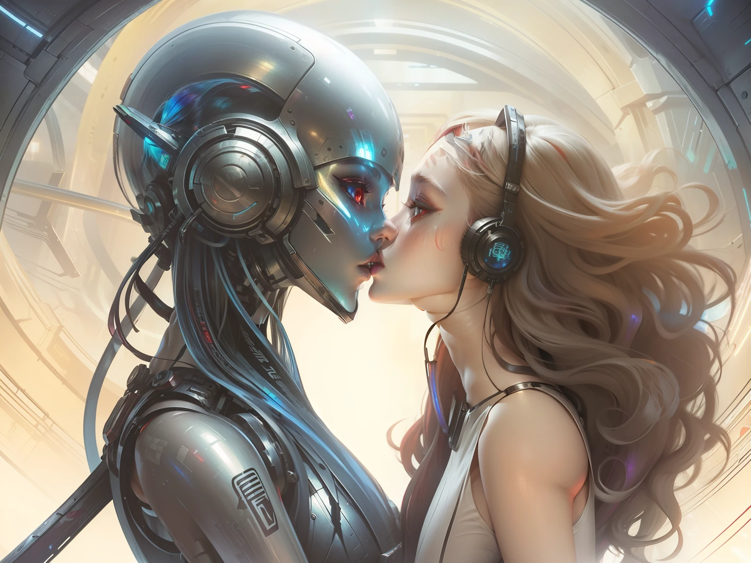 2 androgyne girls, kissing, French kiss, saliva,Best quality, masterpiece, ultra high res,(photo realistic:1.4), surrealism, dream-like,
1 boy, Form-fitting liquid metal bodysuits, diving glass helmet, Countess, Shaggy Cut, Underwater research facility, fantasy creature,
BioPunkAI,,