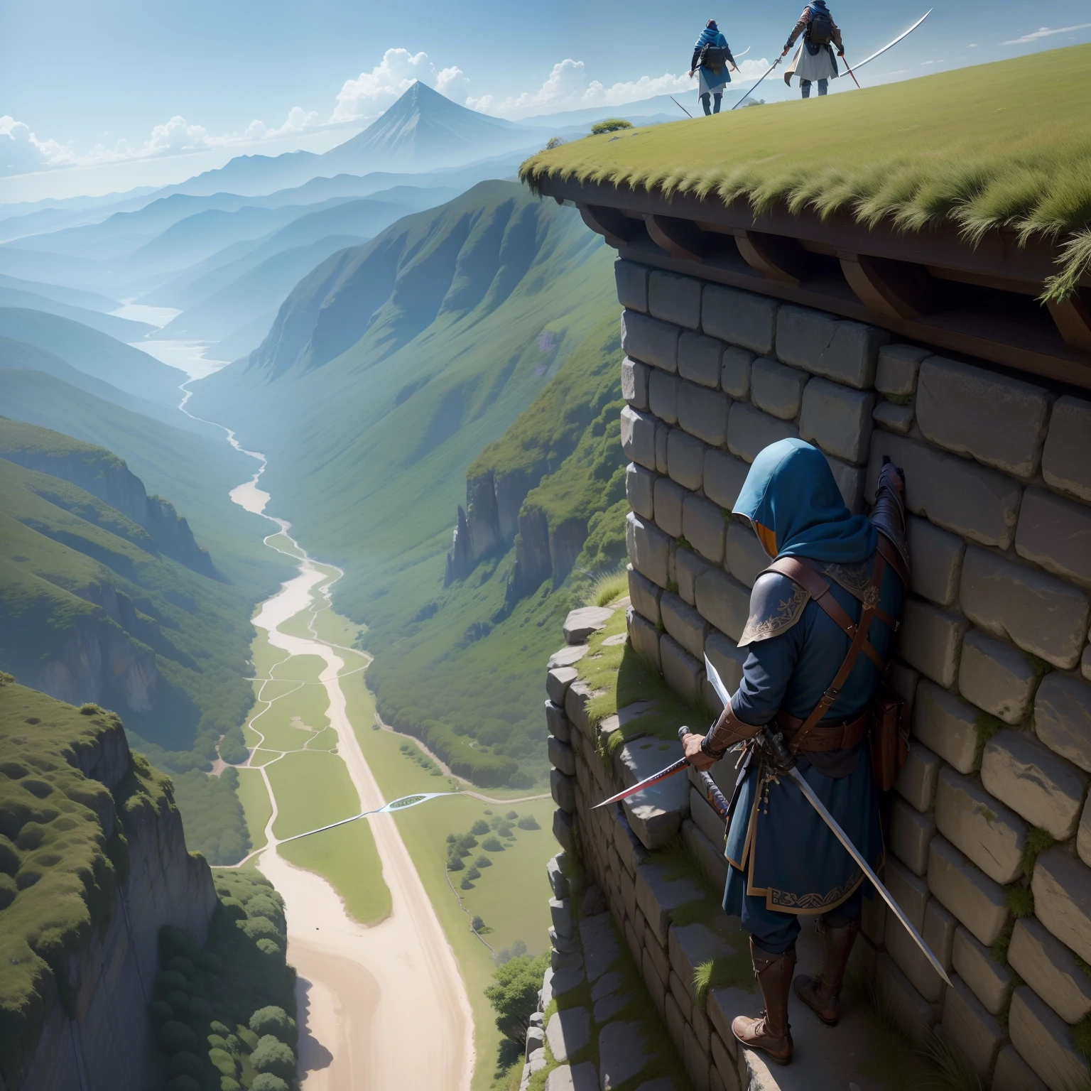 Endure,Not covered faces,dart,shurikens,katana swords,Island country scene,Cornices walk the wall