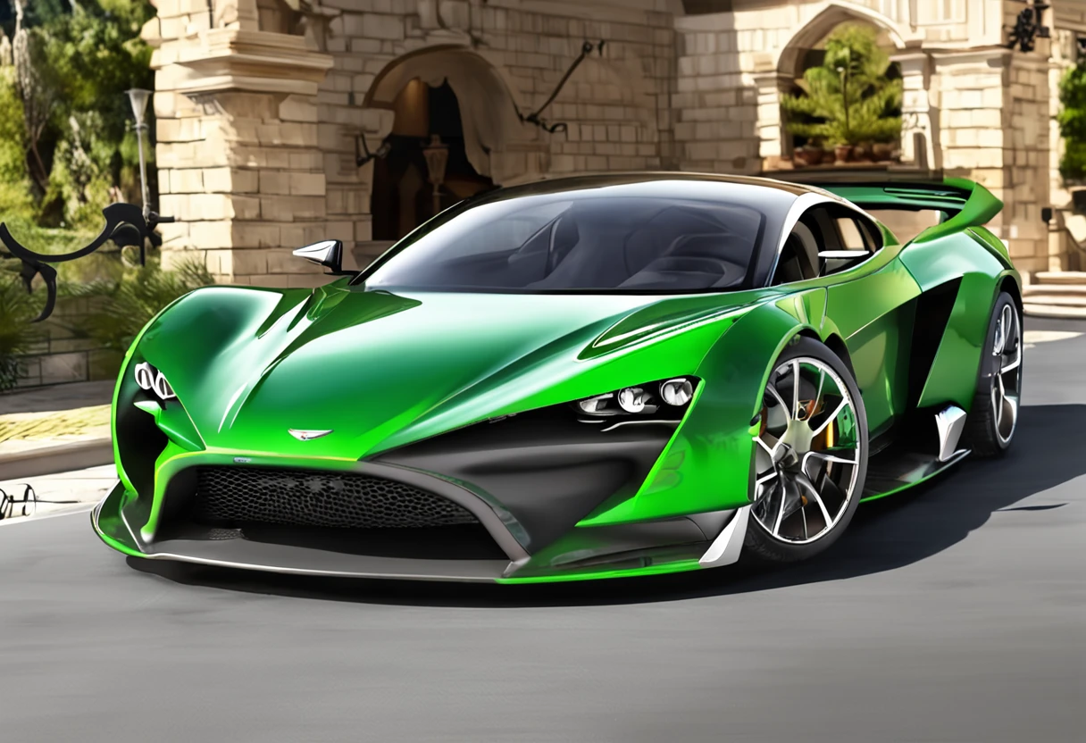a close up of a green sports car on a black background, render of futuristic supercar, airbrush render, raytraced render, sports car, sportcar, 3 d render of an aston martin, 16k render, 3d render”, cg render, full view of a sport car, 3ds max rendered, supercar, concept car, high quality 3d render