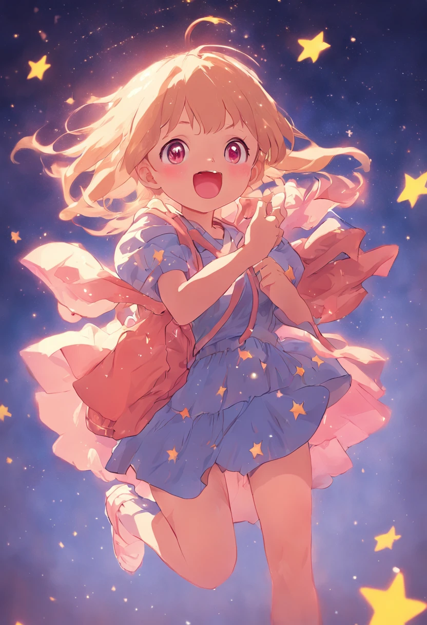 Stars shine，Colorful，ta style clothing，cartoony，teenrl，Carrying a bear cub on his back，Clumsy jumps，Cute and cute，KIDS ILLUSTRATION，Glow effects，Dingdall effect，depth of fields，high light，Real light，Ray traching，oc rendered，Hyper-realistic，best qualtiy，8K，Works of masters，super-fine，Detailed pubic hair，Correct anatomy，sharp focus on eyes，Bokeh，Facial features are carefully depicted