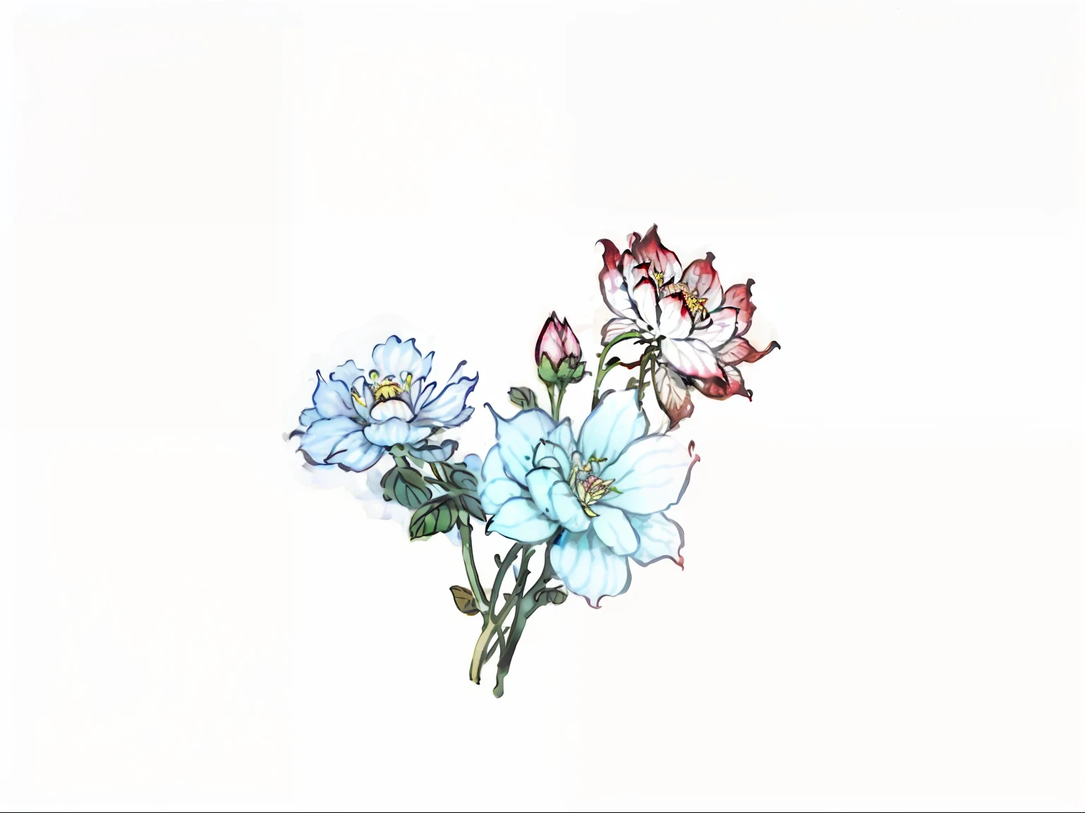 Only plants，No Man、Single-petal butterfly carnation、Realistic illustration、Mucha style、top-quality、Super A resolution、The body of the picture is in the middle、background is white、a sense of atmosphere