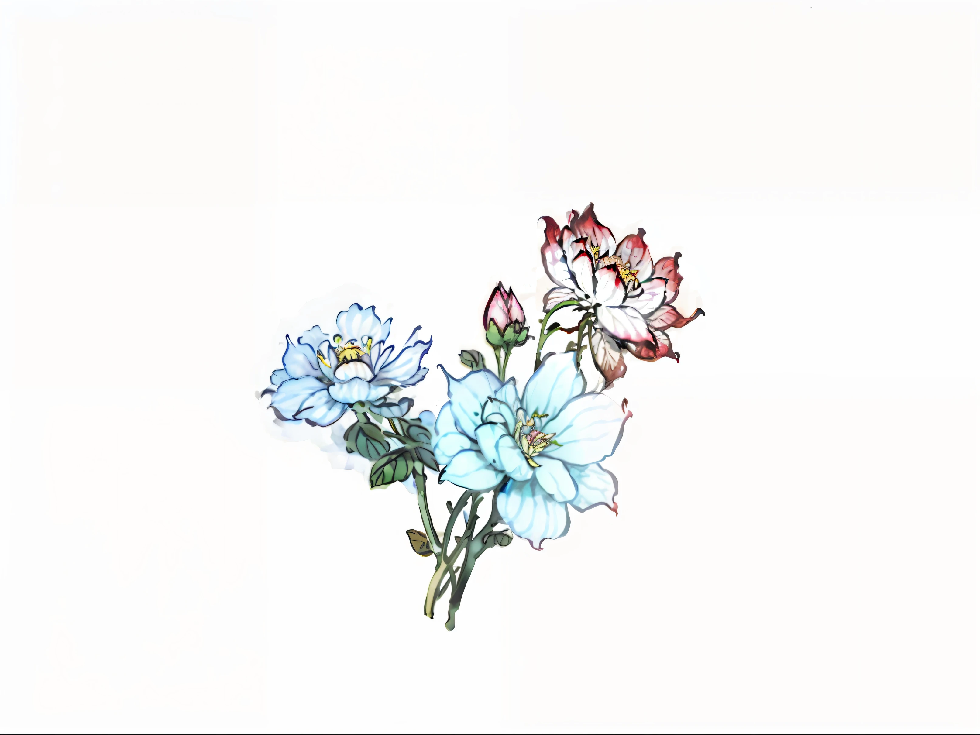 Only plants,No Man、Single-petal butterfly carnation、Realistic illustration、Mucha style、top-quality、Super A resolution、The body of the picture is in the middle、background is white、a sense of atmosphere