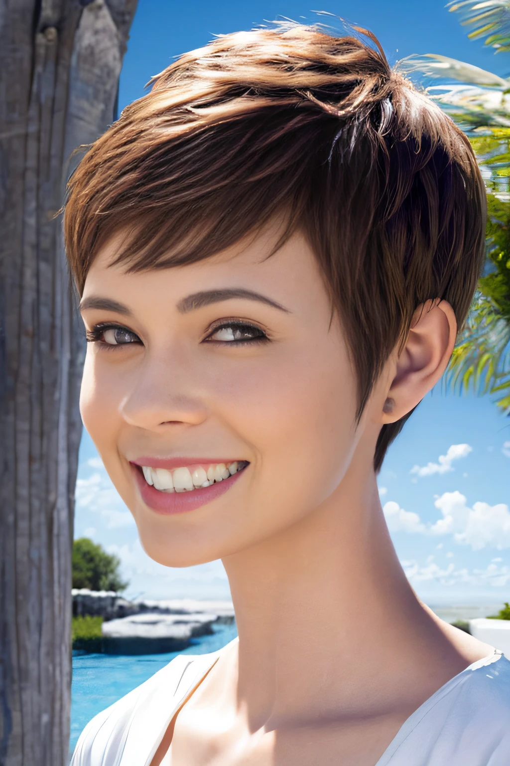 a pixie cut　a smile
