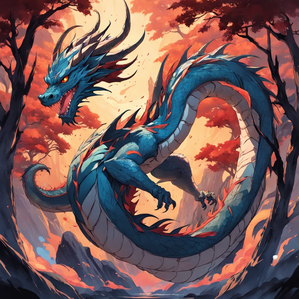 A logo、Dry branches、dragon、Majestic Dragon、Line Art Logo