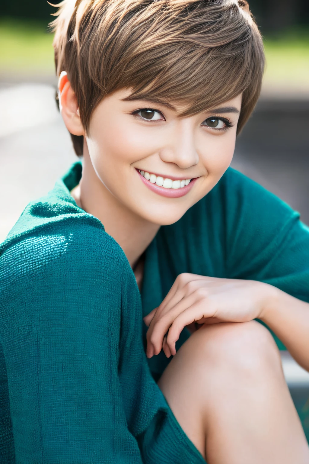 a pixie cut a smile