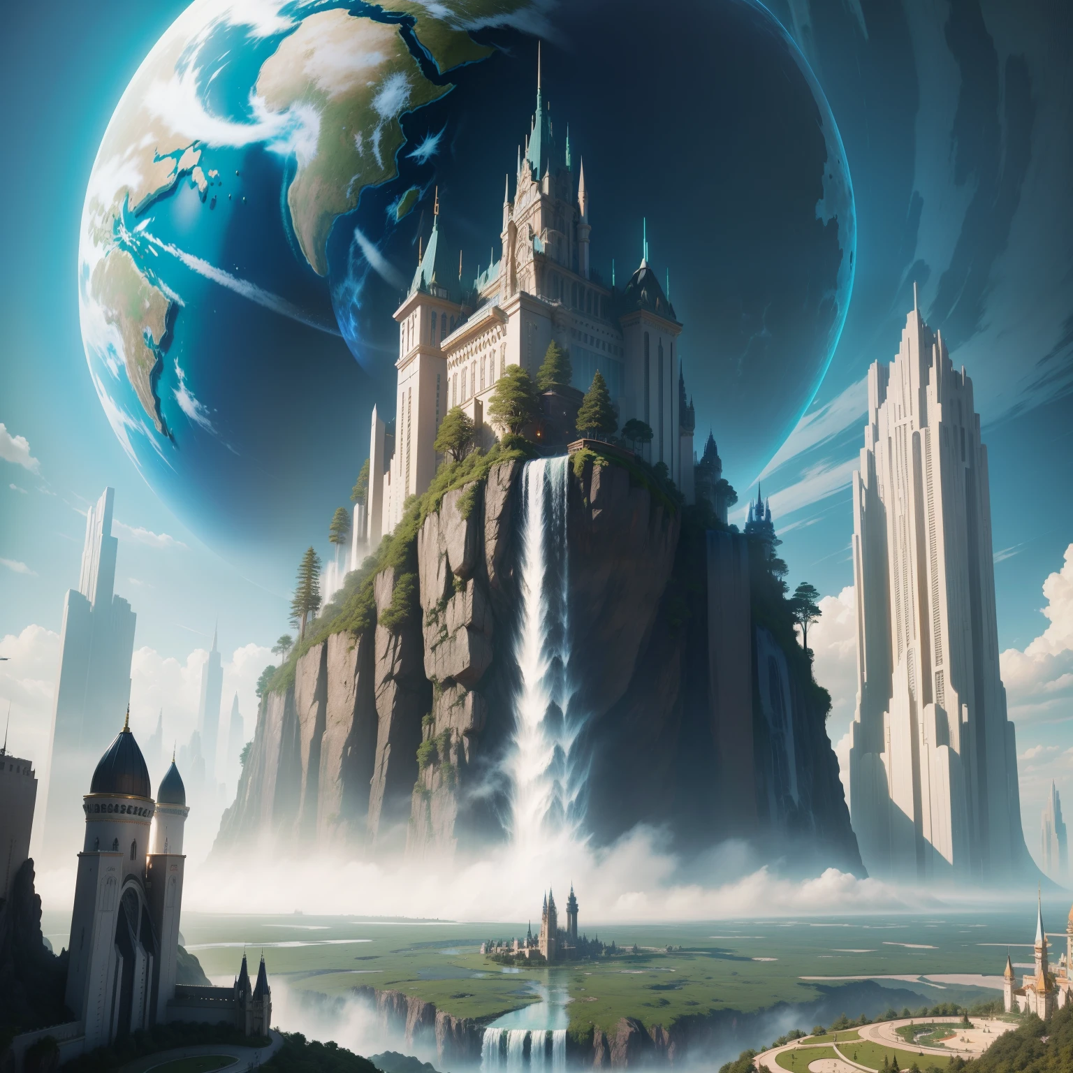Terraforming Skyscrapers epcot huge waterfall Huge castle cyberpunked Earth Metropolis Sci-Fi Art Masterpiece 超A high resolution
