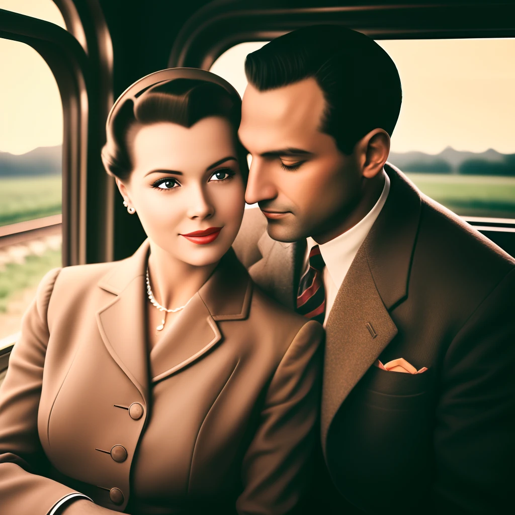 a man, a woman,Love, 1940s,train, Natural light, 35mm, photographic, realism, 4k --auto --s2